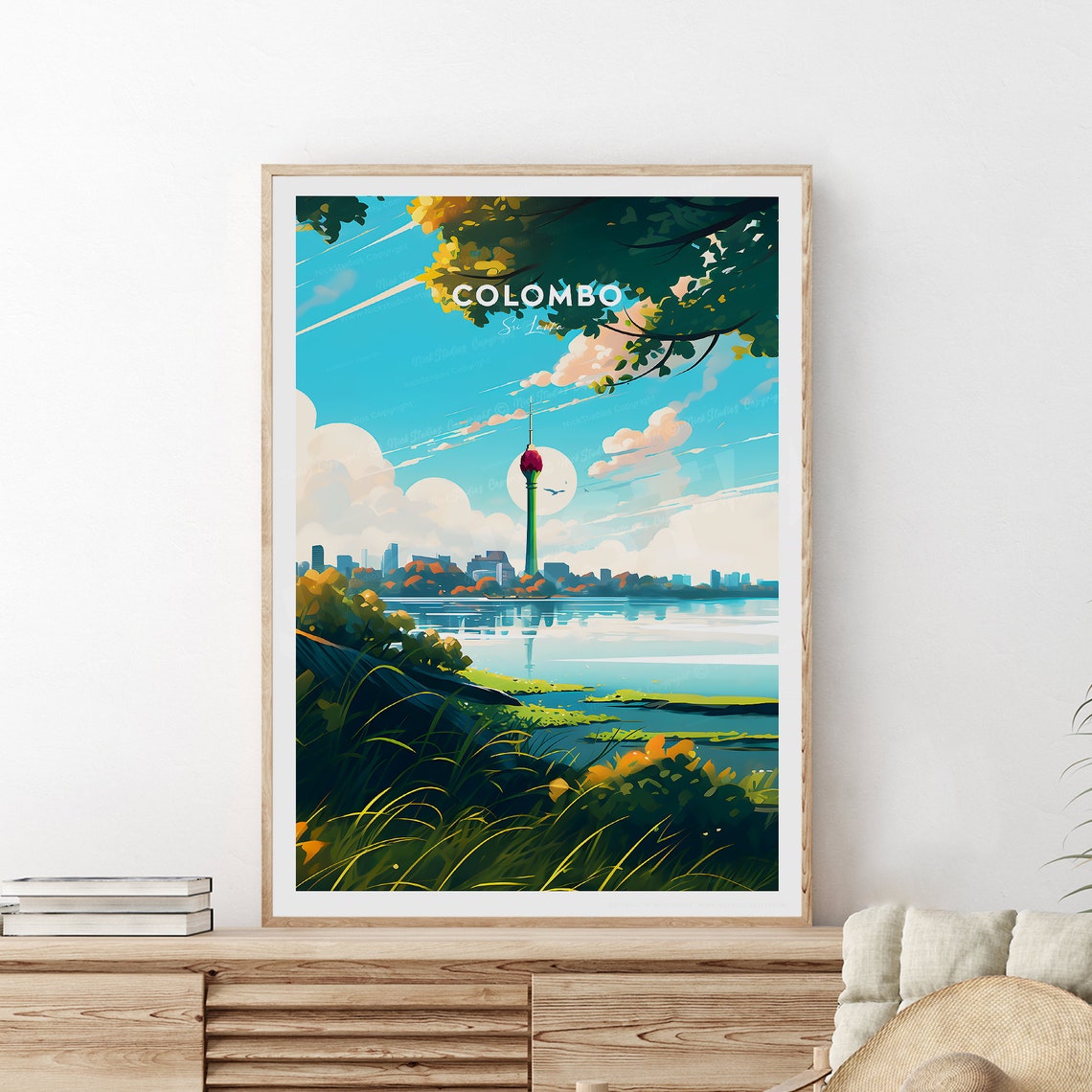Colombo Sri Lanka Lotus Tower Skyline Lakefront Travel Poster