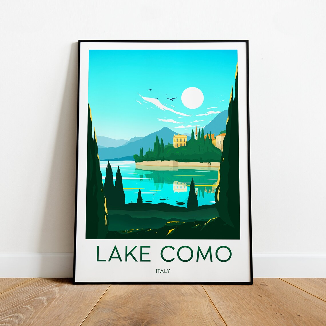 Lake Como Italy Villa on the Shoreline Vintage Travel Poster - Image 2