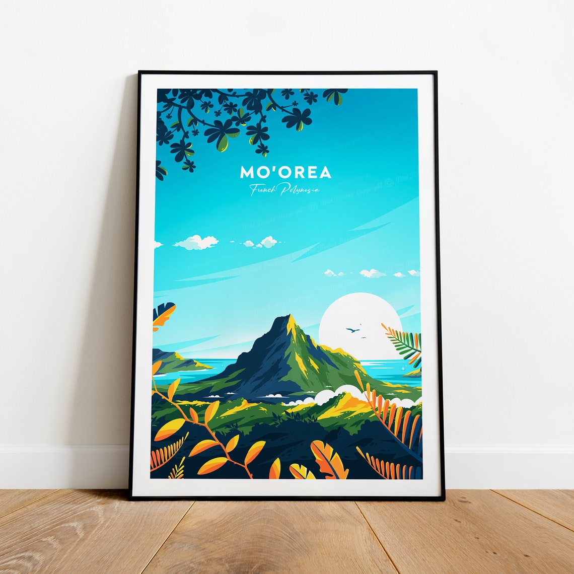 Mo'orea French Polynesia Volcanic Peak Over Tropical Bay Travel Poster