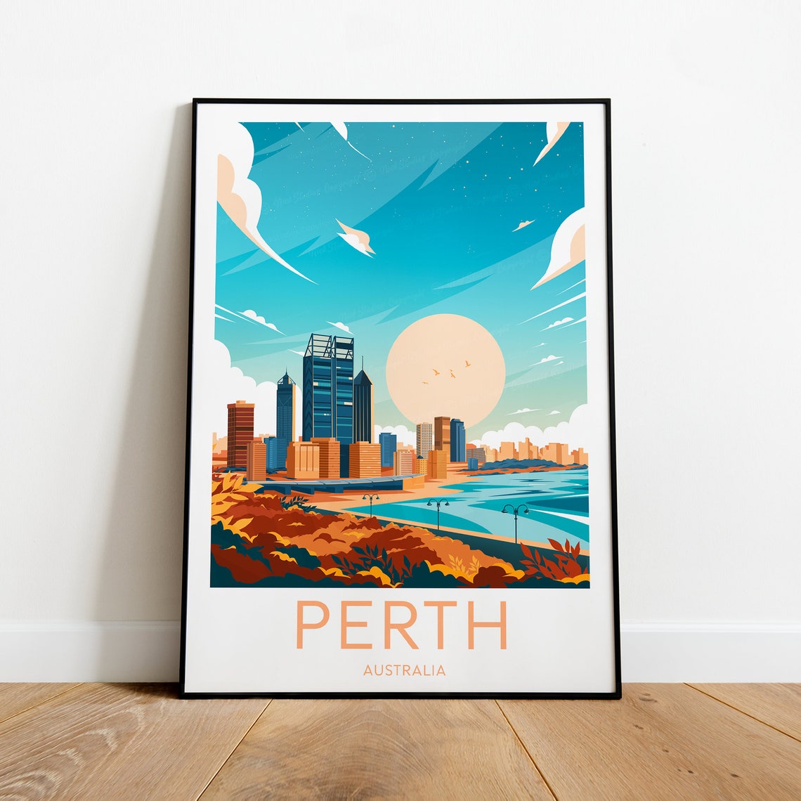 Perth Australia City Skyline Sunset Vintage Travel Poster Art - Image 2