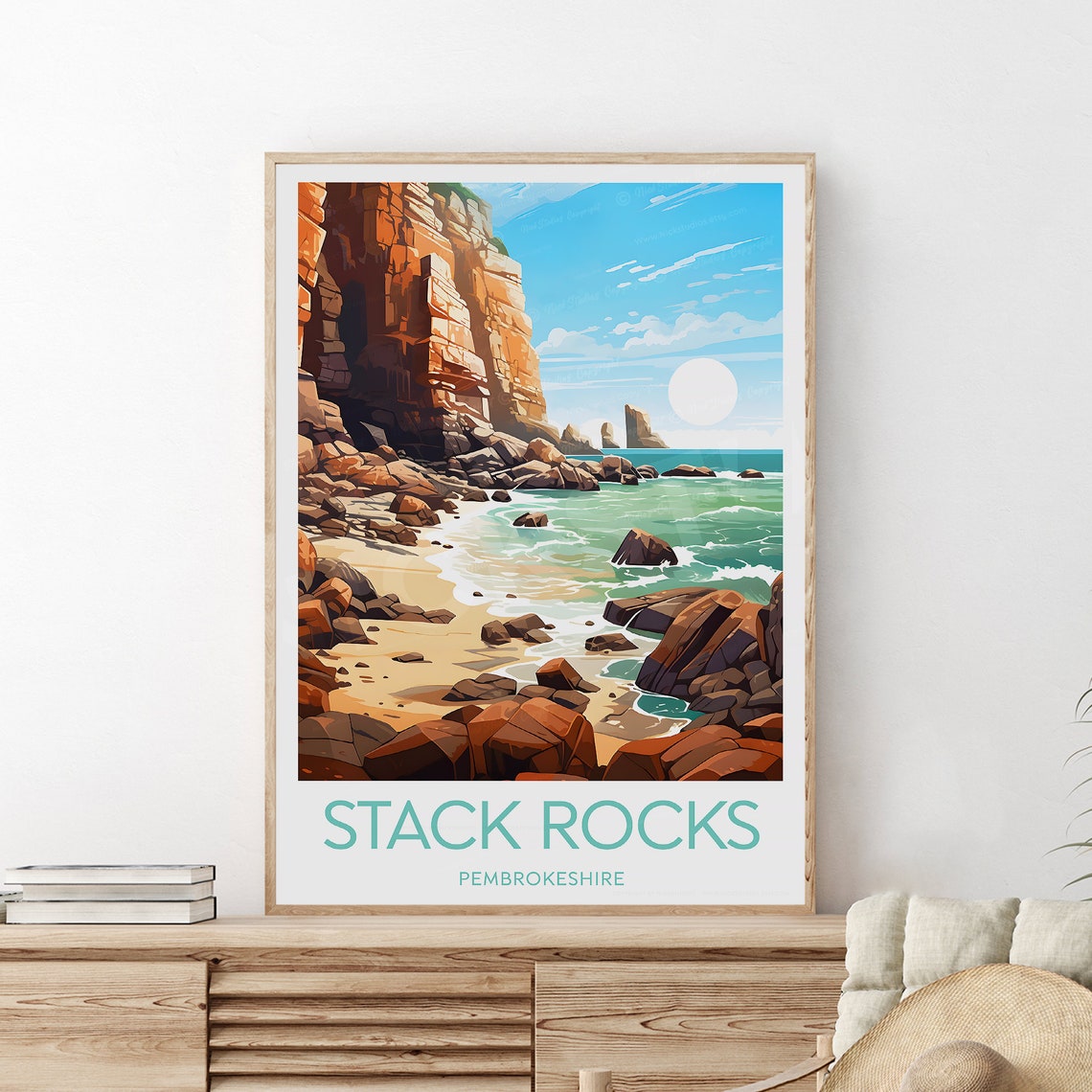 Stack Rocks Pembrokeshire Rugged Sea Cliffs Coastal Travel Poster