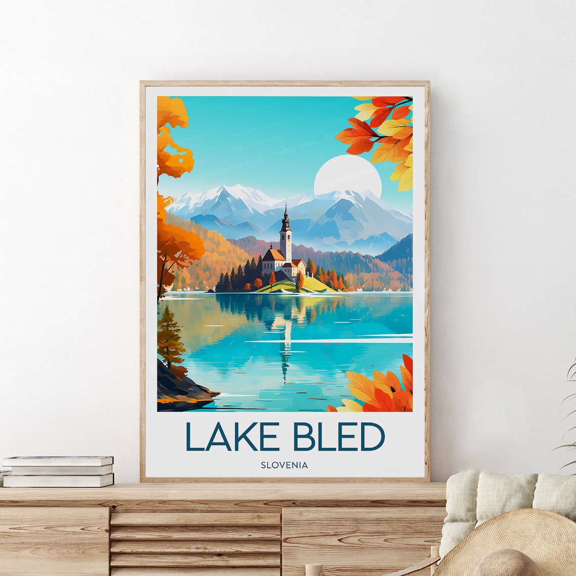 Lake Bled Slovenia Island Church Autumn Alpine Lake Travel Poster