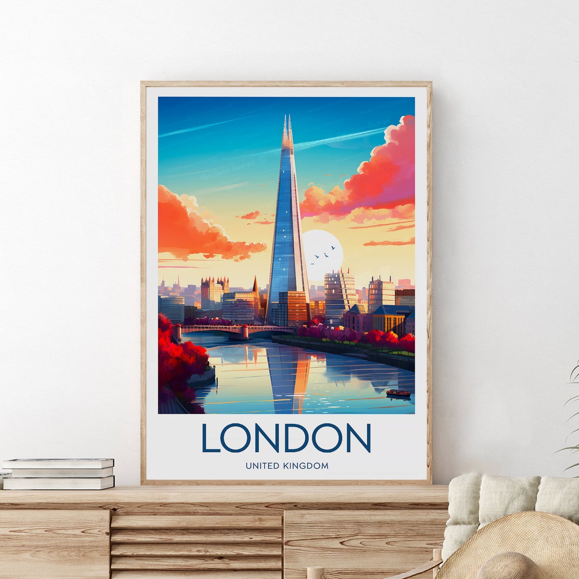London Sunset Travel Poster With The Shard Over The Thames View - Image 2