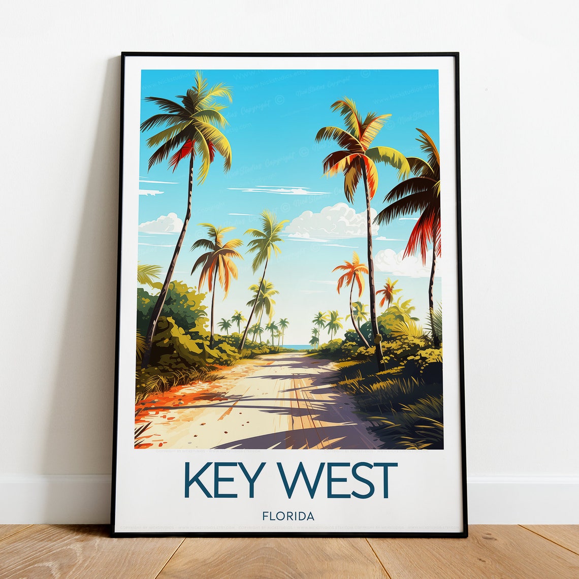 Key West Florida Palm Lined Road Leading to the Beach Poster - Image 2