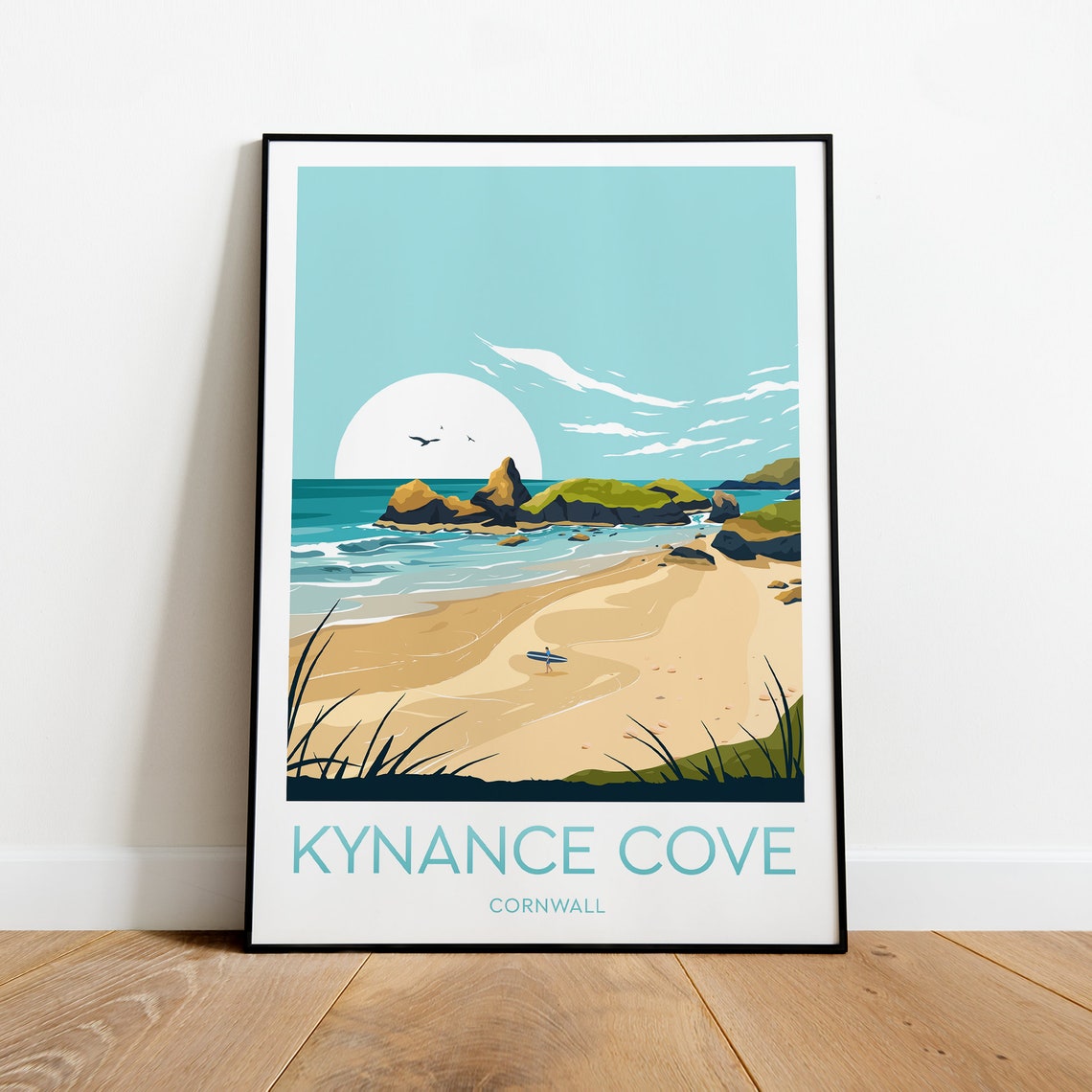 Kynance Cove Cornwall Golden Beach Rock Stacks Surfer Poster