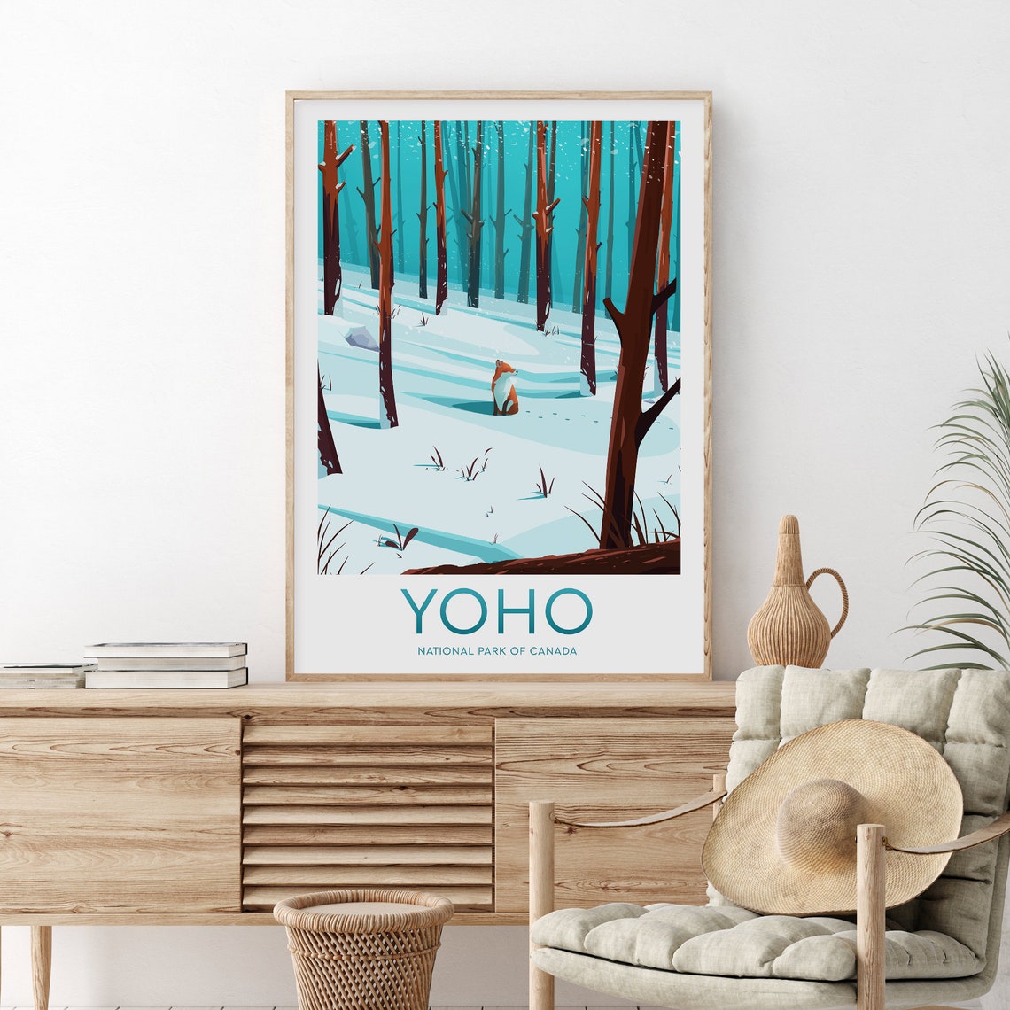 Yoho National Park Canada Winter Fox Forest Snow Travel Poster