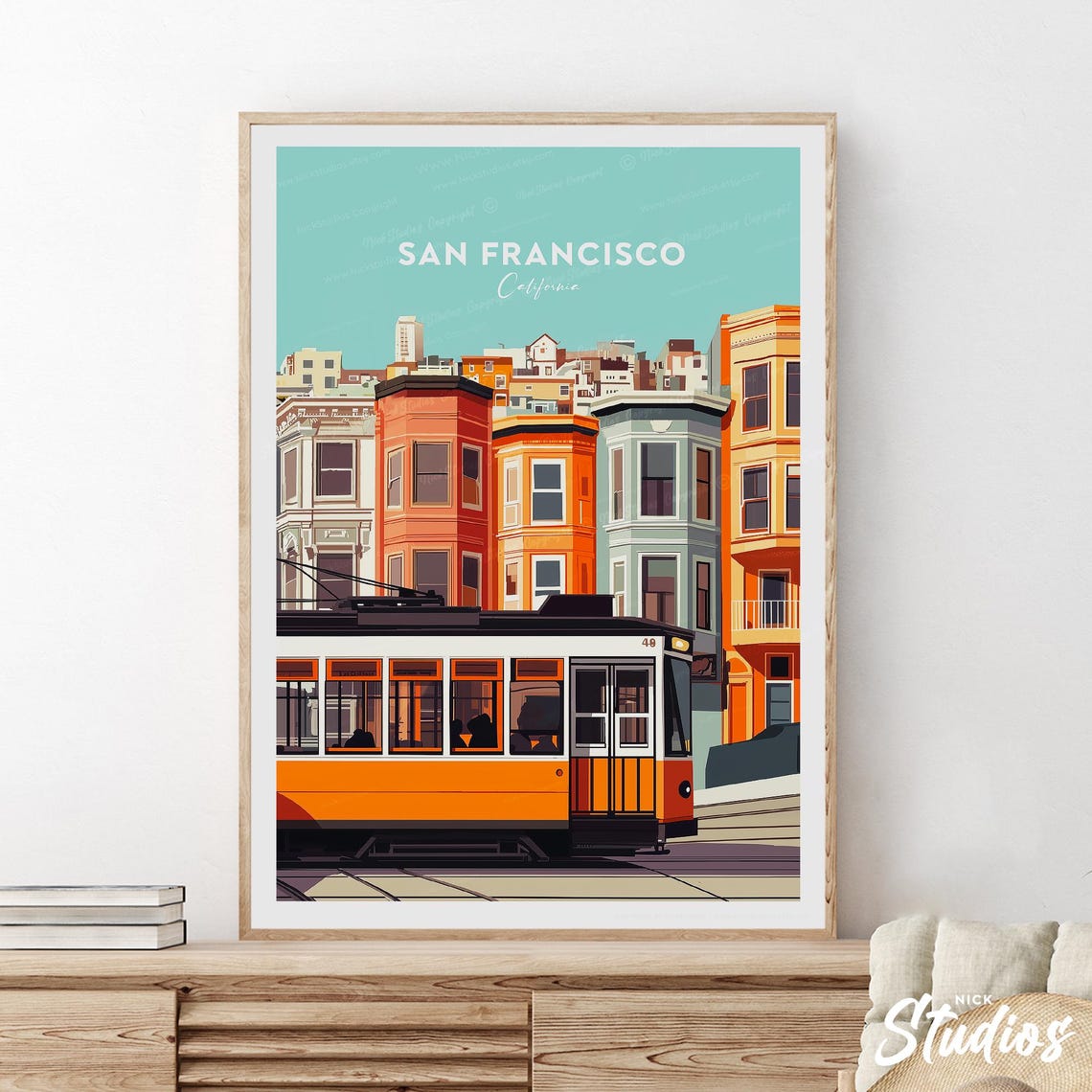 San Francisco Streetcar Retro City Scene California Travel Poster