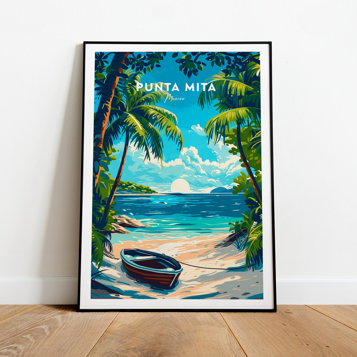 Punta Mita Mexico Tropical Beach Palms Beached Boat Travel Poster - Image 2