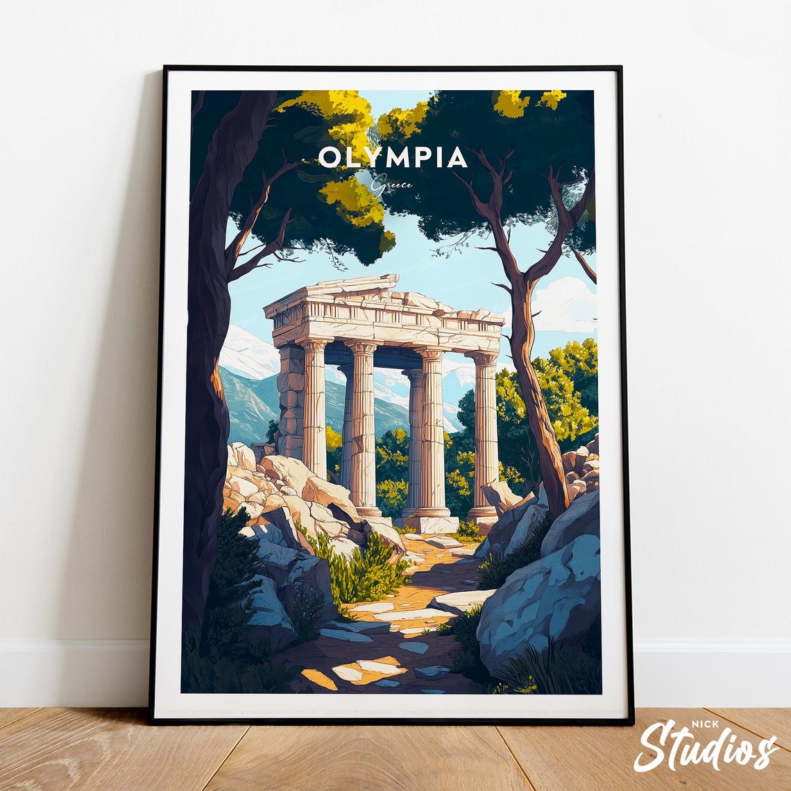 Olympia Greece Ancient Temple Ruins Retro Travel History Poster