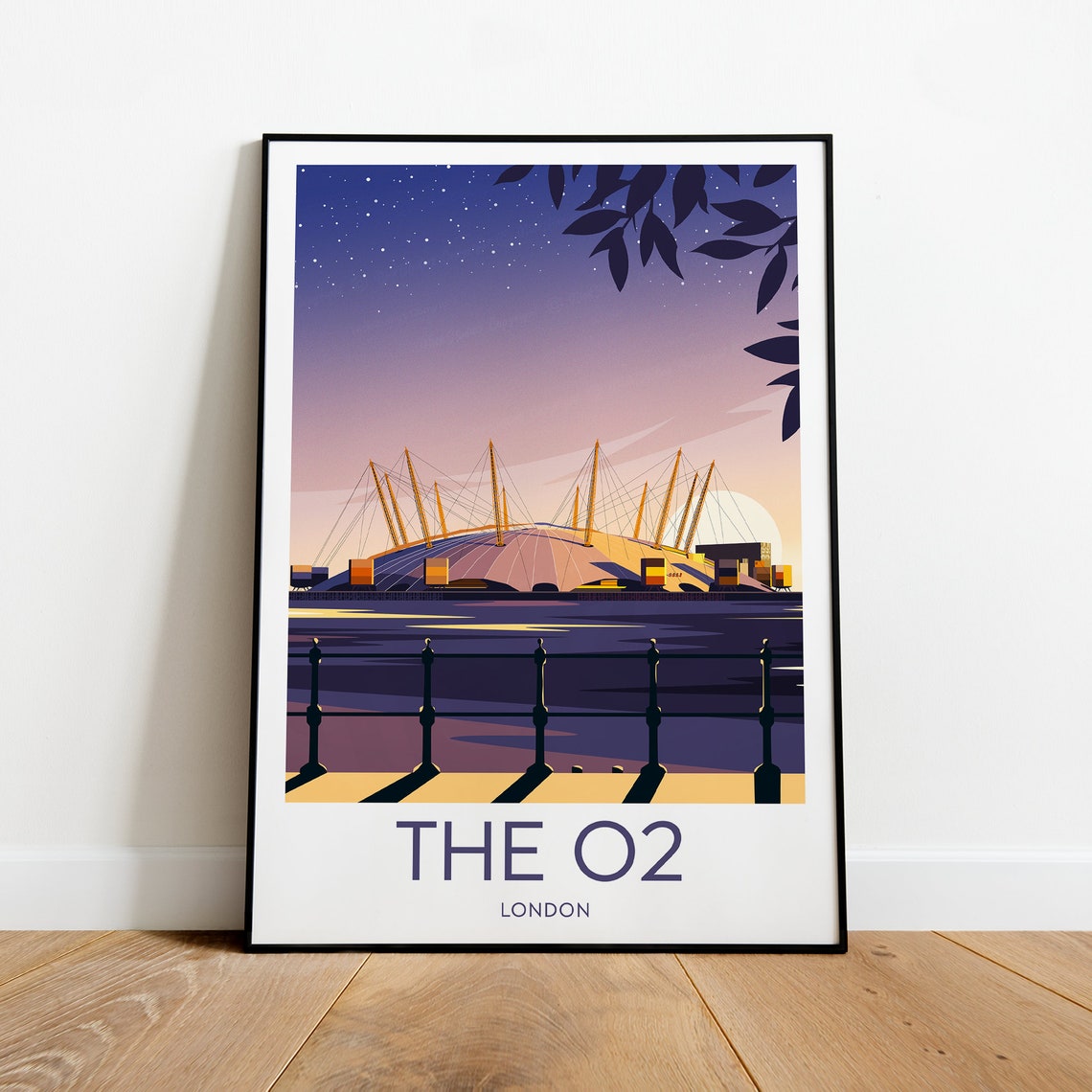 The O2 London Arena River Thames Night Skyline Vintage Travel Poster