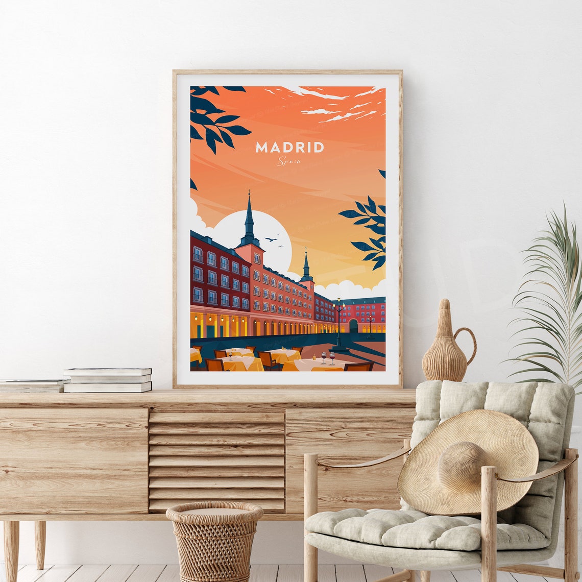 Madrid Spain Plaza Mayor Sunset Warm Orange Sky Travel Poster - Image 2