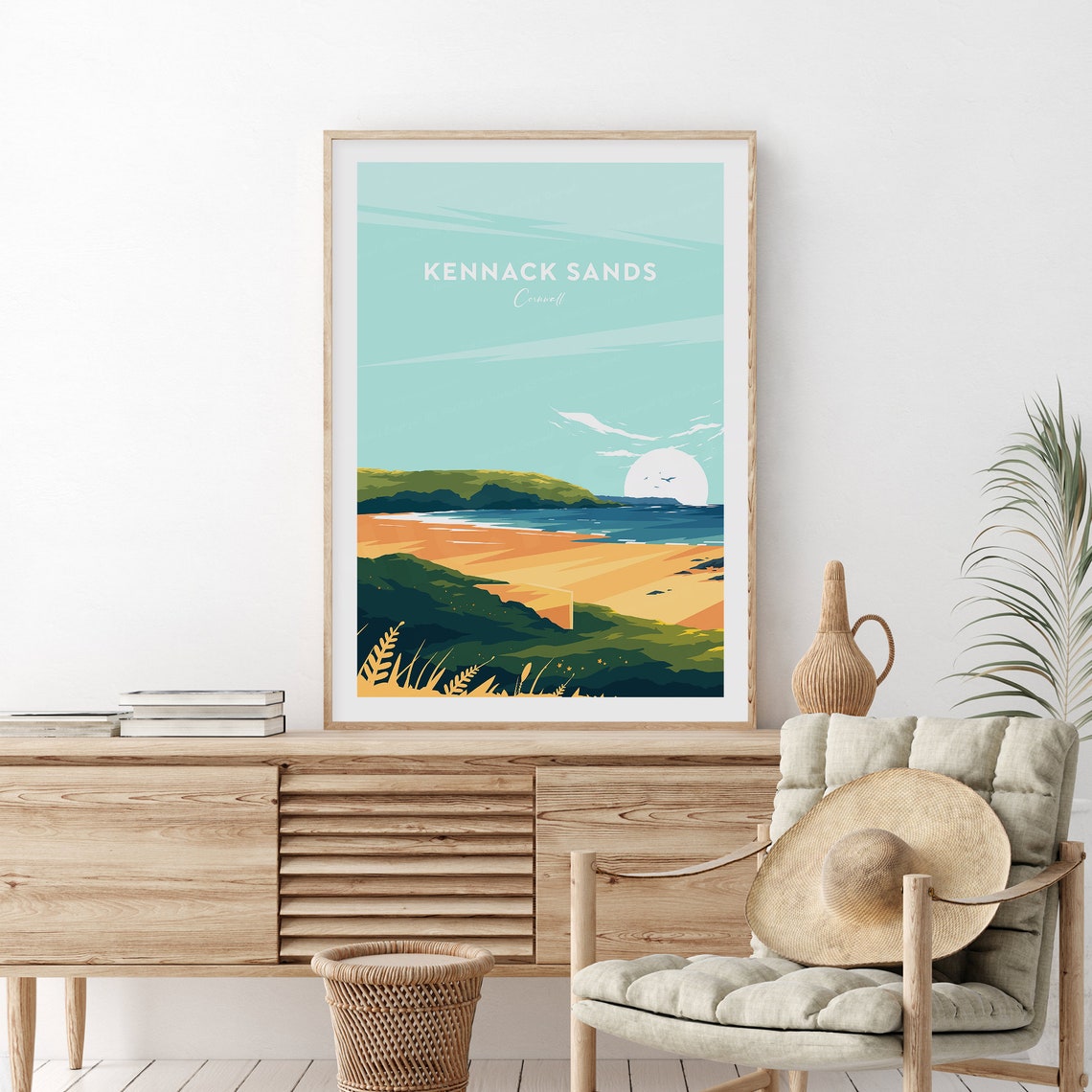 Kennack Sands Cornwall Golden Beach Bay Coastal Sunset Travel Poster