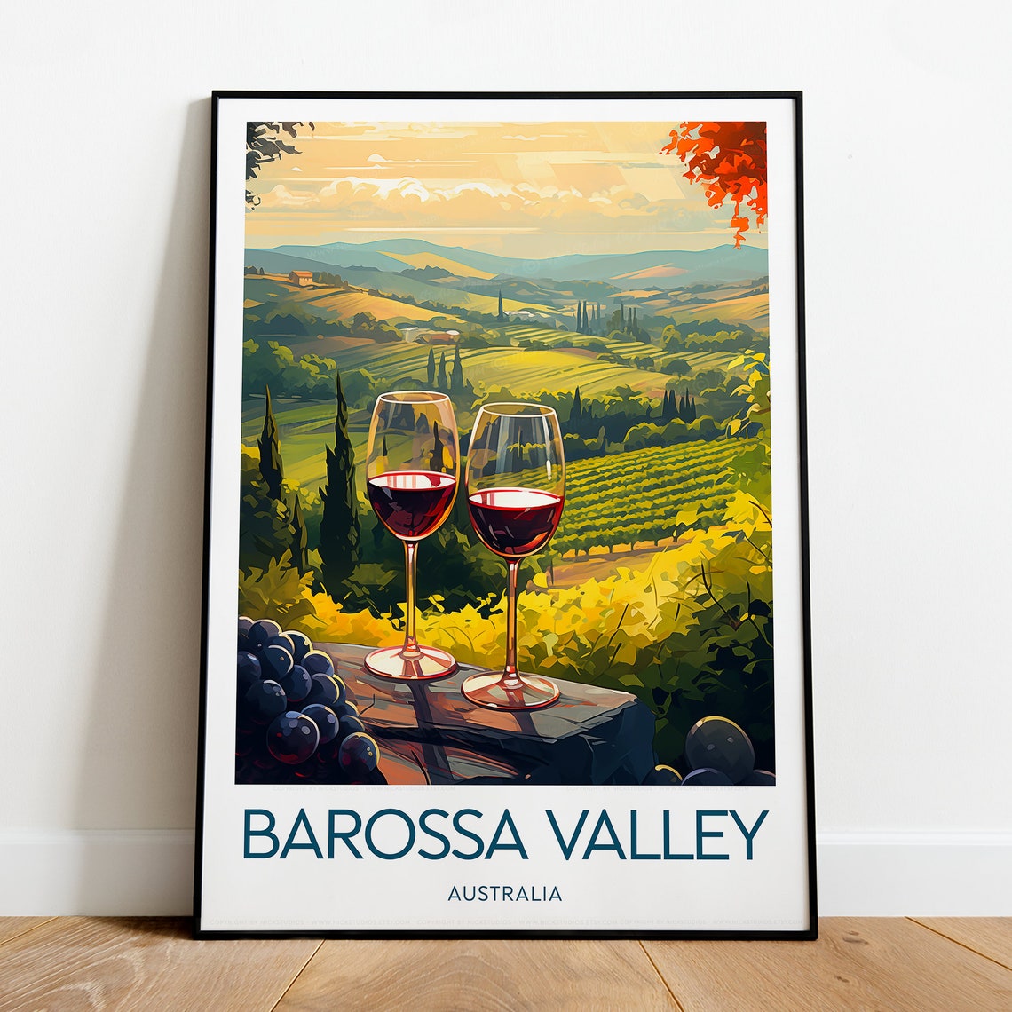 Barossa Valley Australia Vineyard Wine Glasses Sunset Poster - Image 2