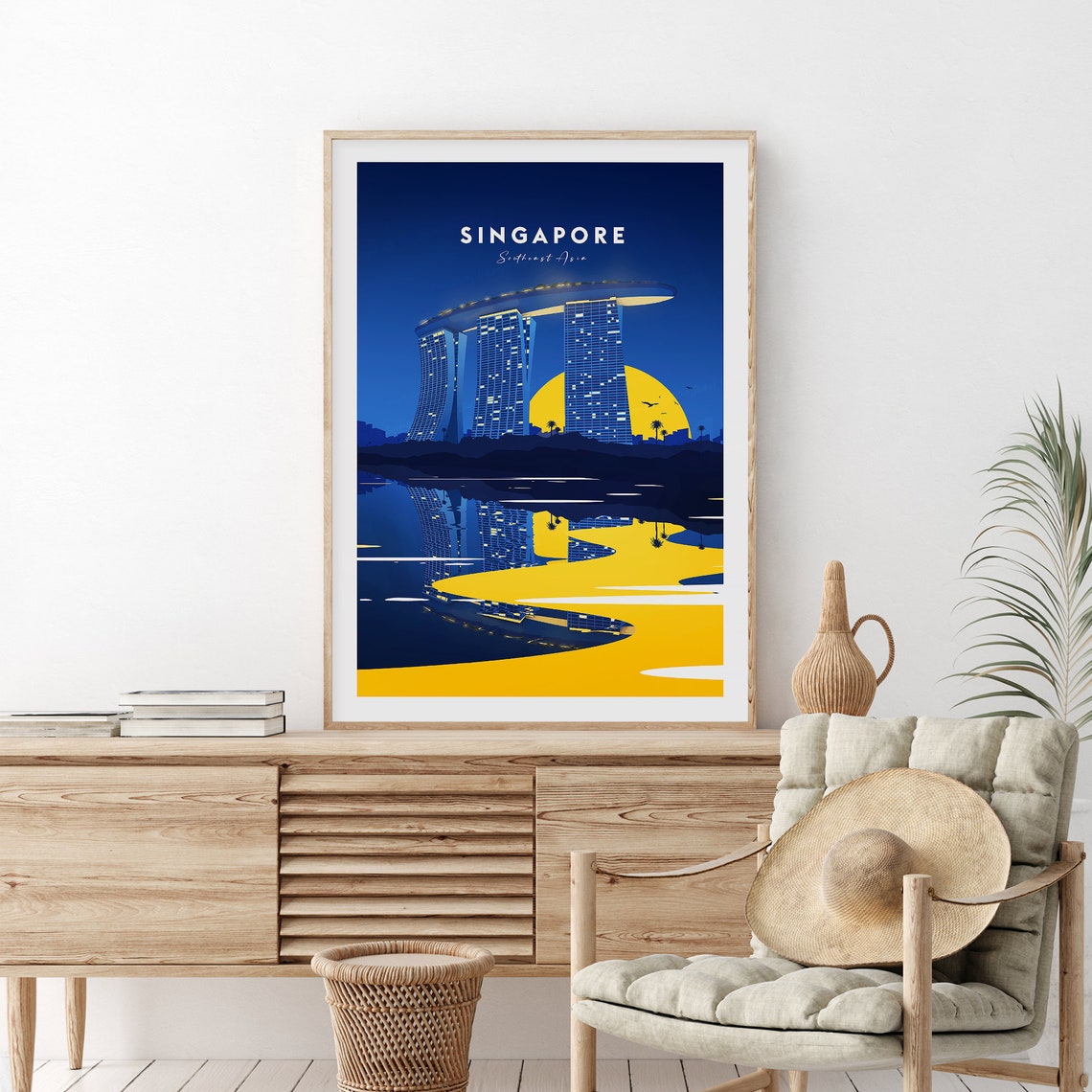 Singapore Marina Bay Sands Night Skyline Golden Lights Poster