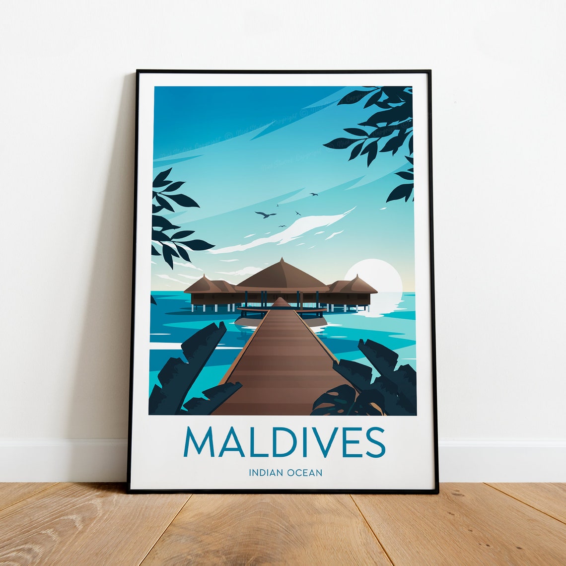 Maldives Overwater Villa Jetty at Sunset Indian Ocean Poster