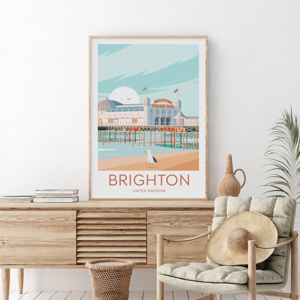 Brighton England Palace Pier Seaside Beach Pastel Sky Poster - Image 2