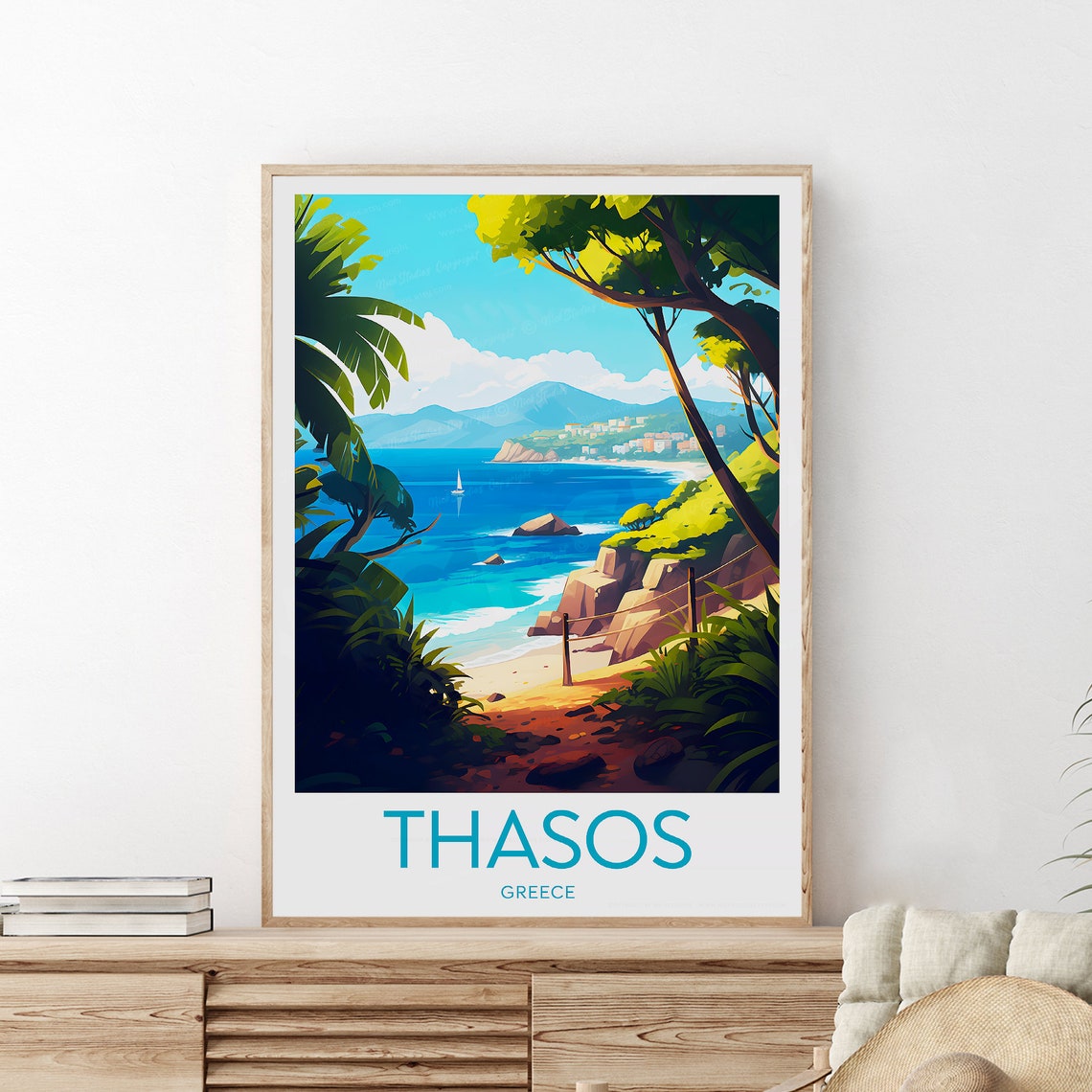 Thasos Hidden Cove Rocky Beach Pine Trees Greek Island Poster - Image 2