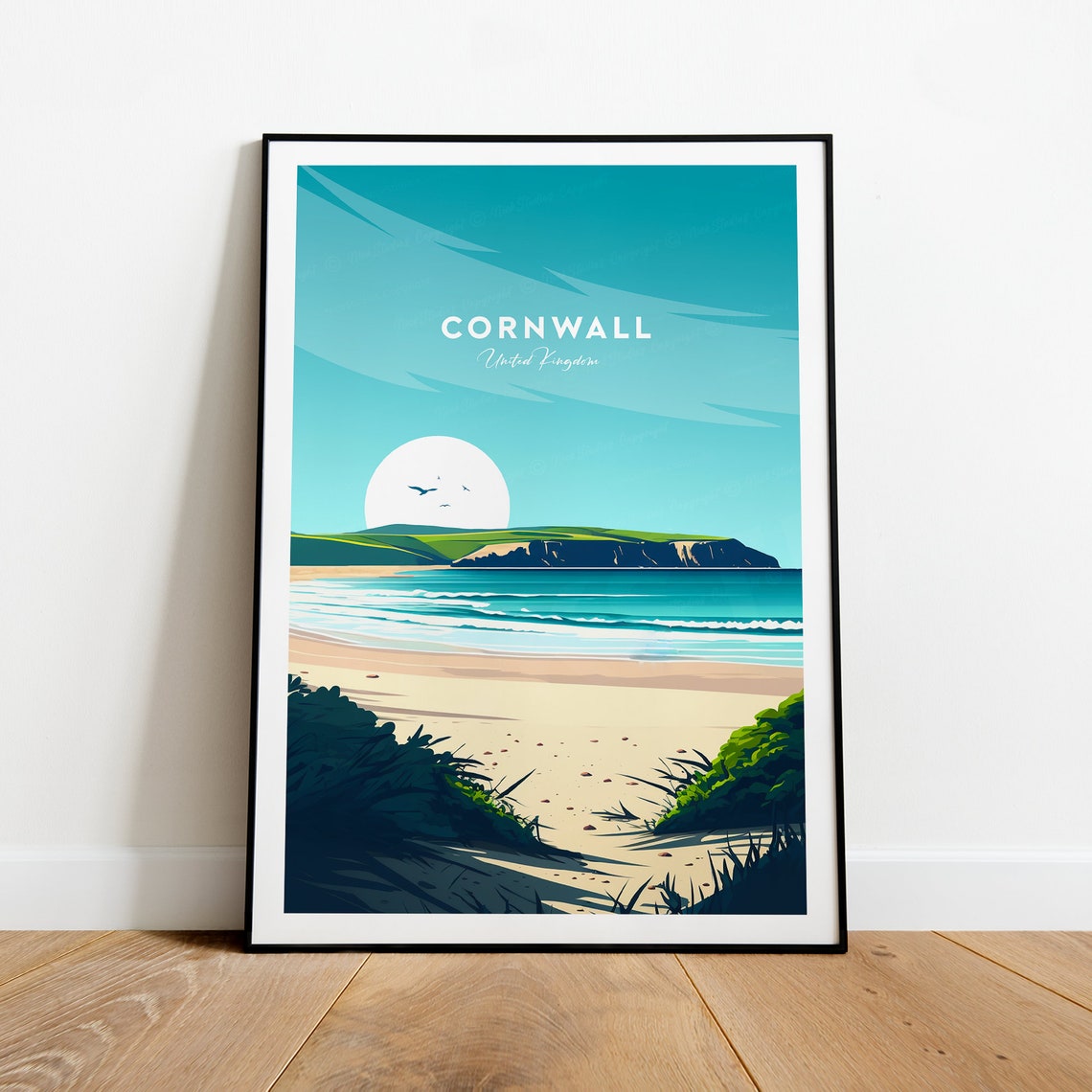 Cornwall United Kingdom Sunny Beach And Cliff Coastline Travel Poster - Image 2
