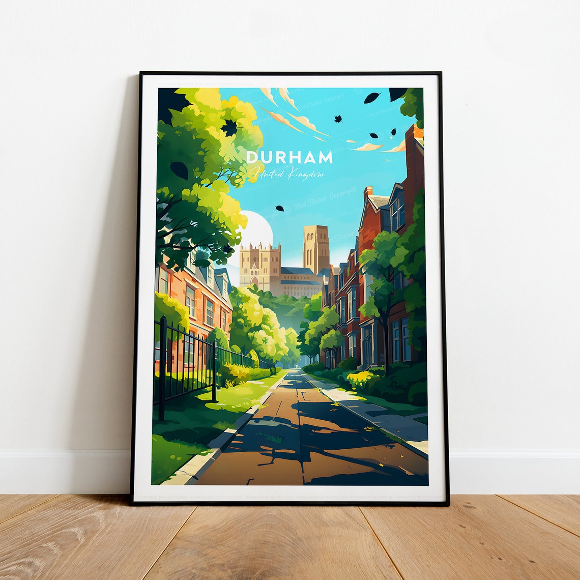 Durham England Cathedral View Leafy Street Summer Travel Poster - Image 2