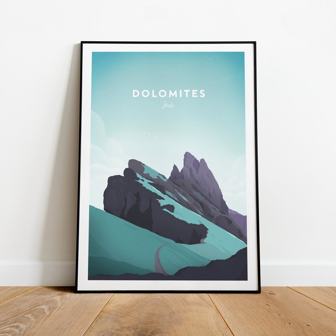Dolomites Italy Minimalist Jagged Mountain Peaks Teal Travel Poster - Image 2