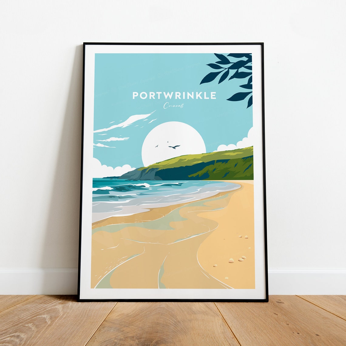 Portwrinkle Cornwall Golden Beach and Cliffs at Sunset Poster