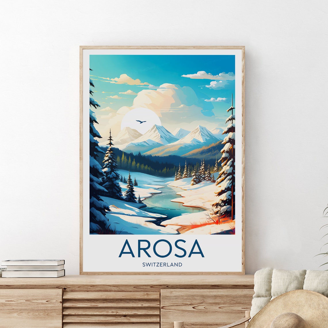 Arosa Switzerland Snowy Alpine Valley Peaceful Stream Poster