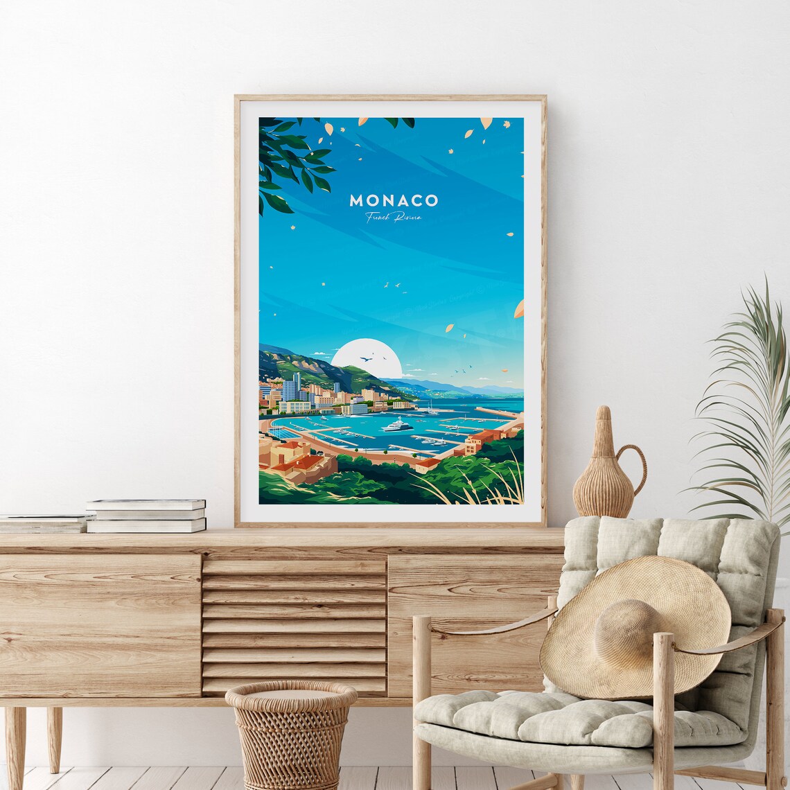 Monaco French Riviera Monte Carlo Harbor Vintage Travel Poster