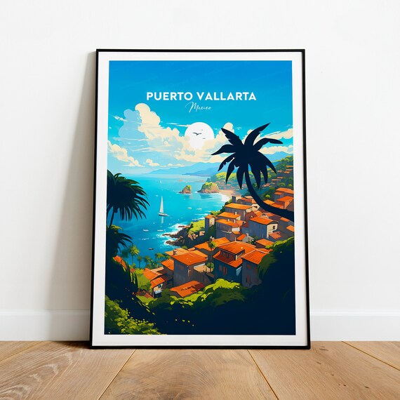 Puerto Vallarta Mexico Hillside Bay Sailboat Sunset View Poster