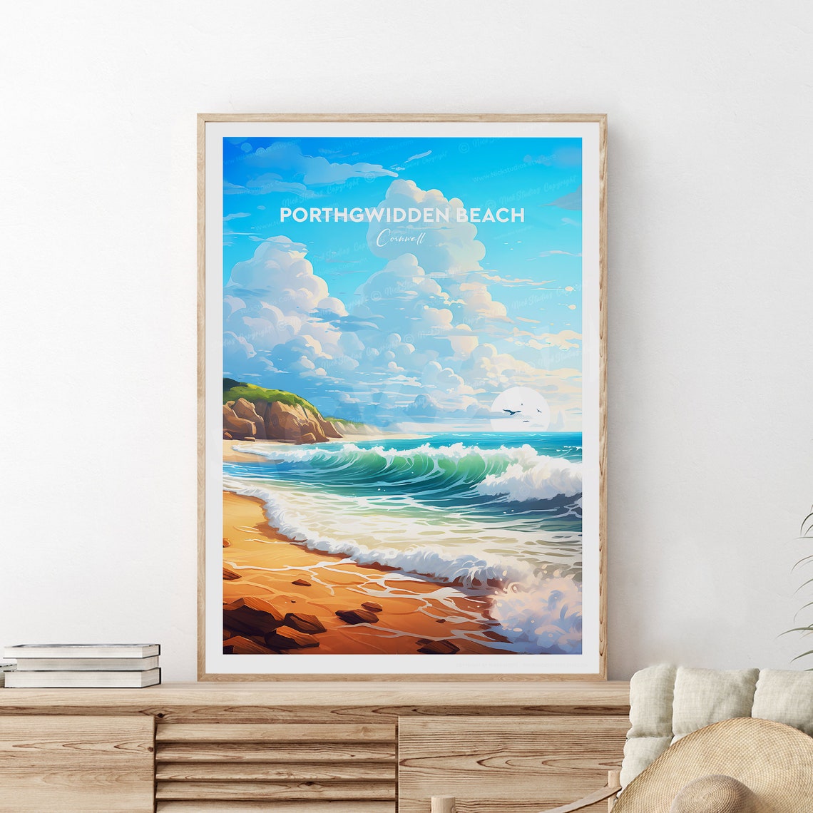 Porthgwidden Beach Cornwall Cloudy Sky Coastal Travel Poster - Image 2