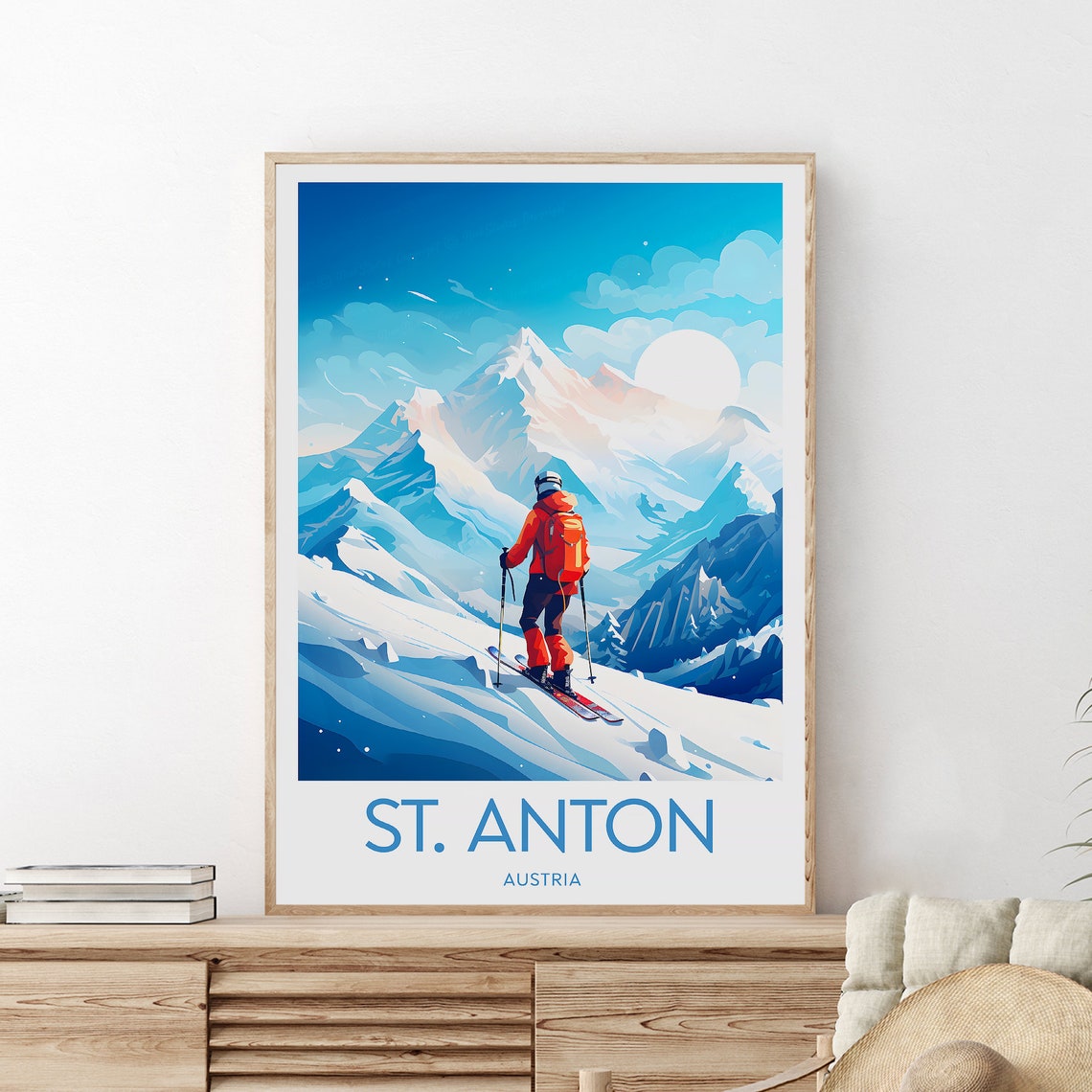 St Anton Austria Skier Overlooking Alpine Peaks Travel Poster