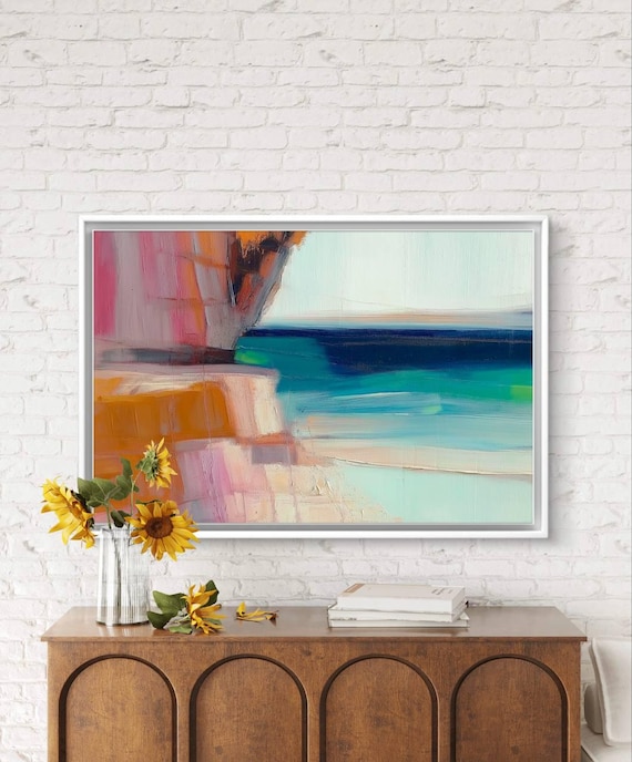 Bold Turquoise Ocean Abstract Seascape Modern Coastal Art Poster