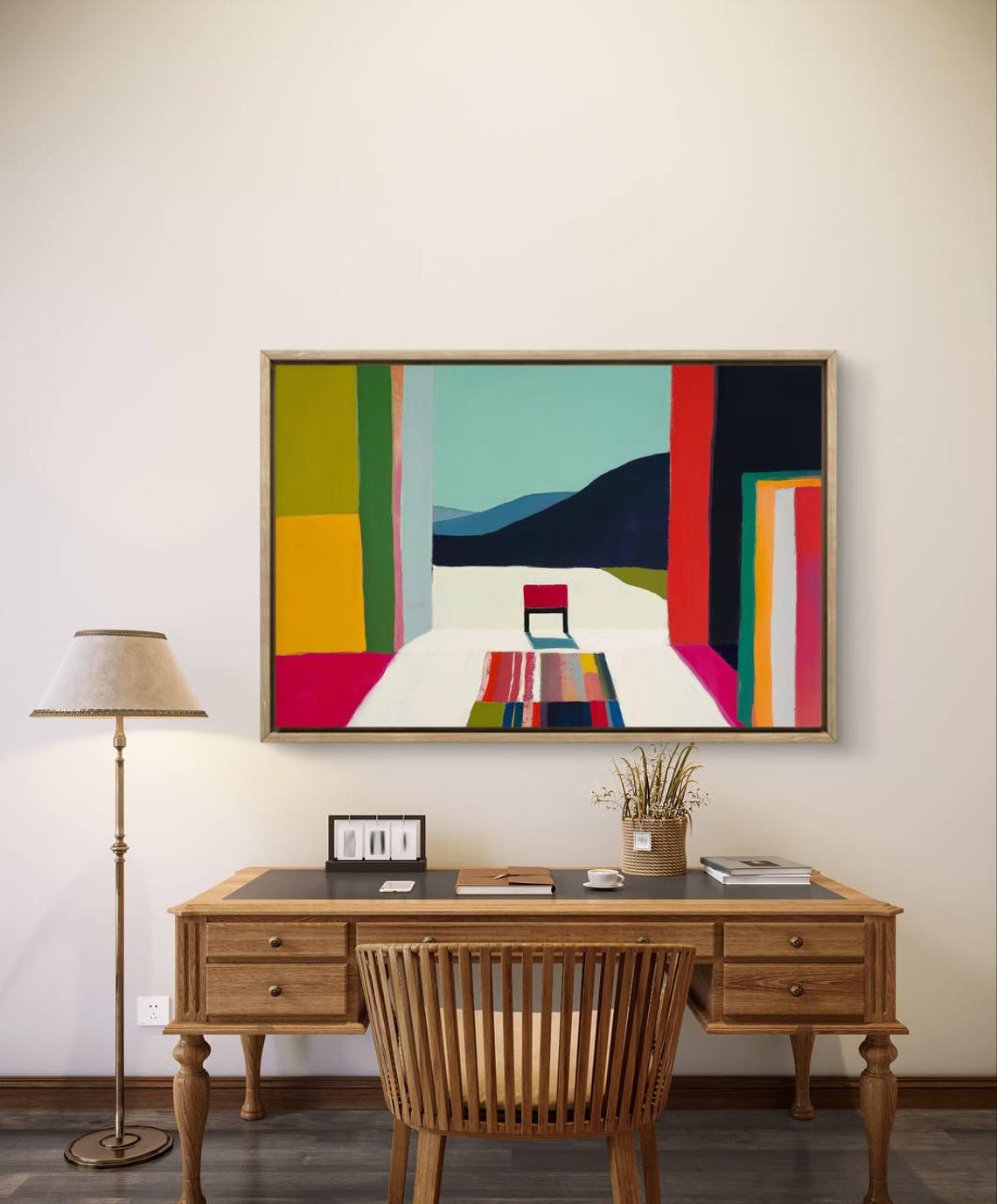 Colorful Geometric Abstract Interior Red Chair Modern Art Poster