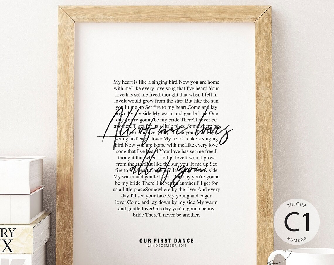 Custom First Dance Wedding Poem Art Personalized Song Lyrics Anniversary Poster