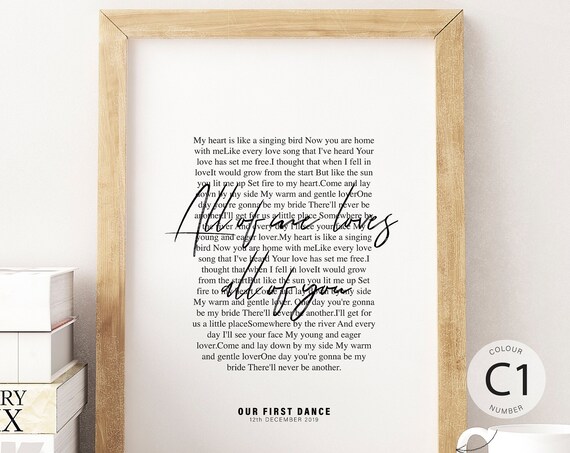 Custom First Dance Wedding Poem Art Personalized Song Lyrics Anniversary Poster