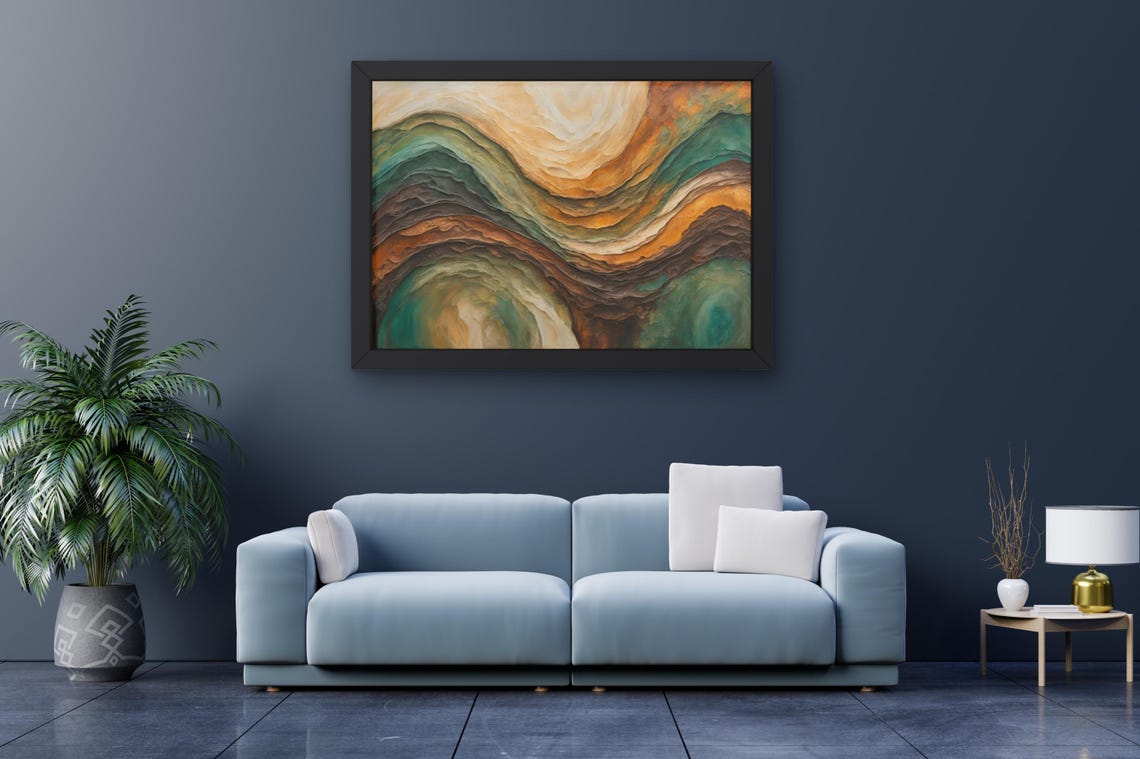 Earthly Wave Abstract Green Orange Swirl Contemporary Poster - Image 3