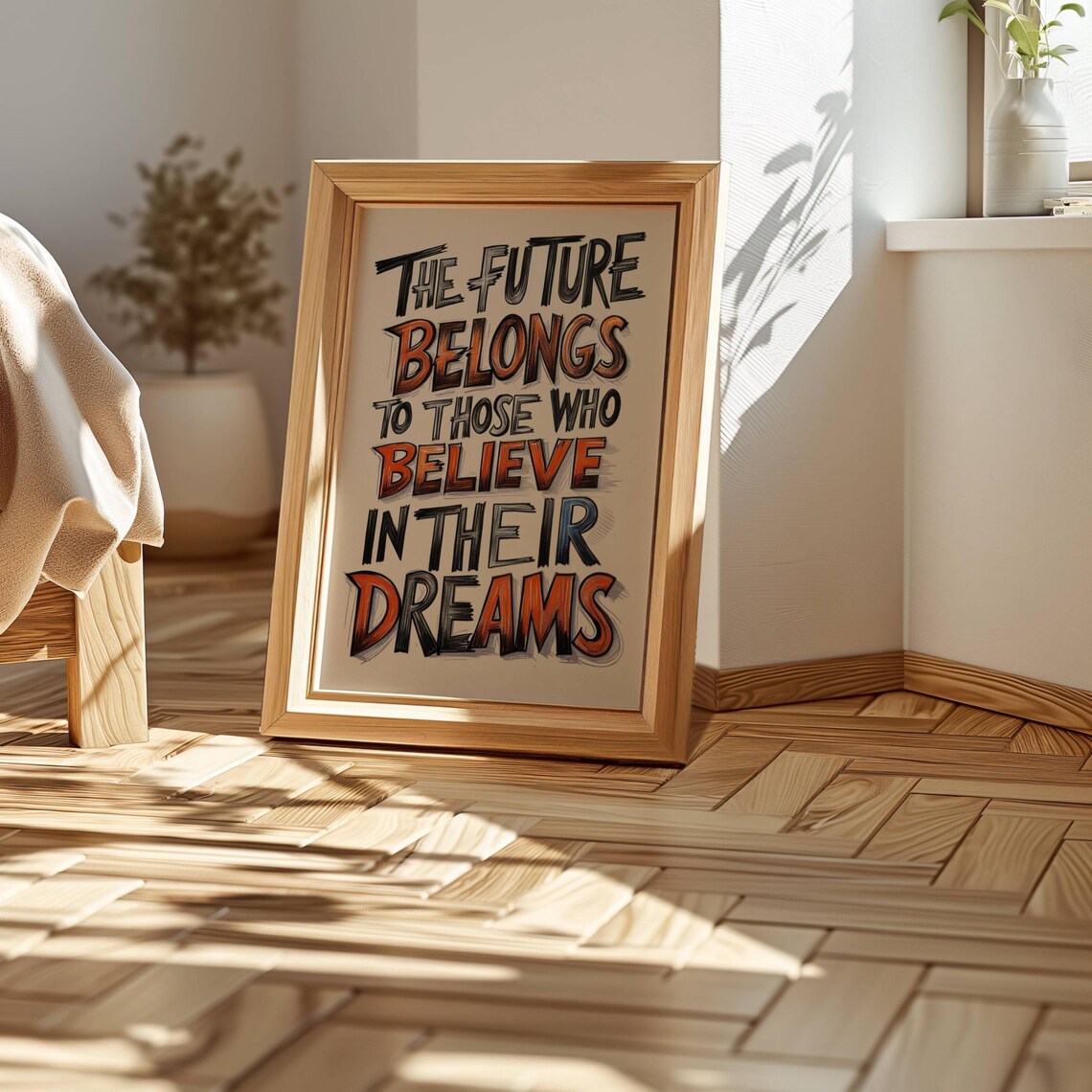 The Future Belongs to Dreamers Hand Lettered Inspirational Quote Poster
