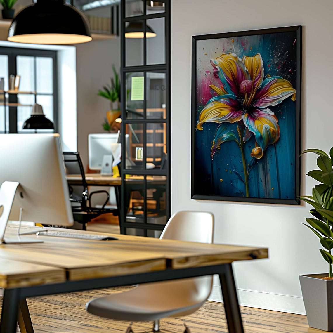Stylized Rainbow Lily Vibrant Flower Painting Living Room Poster - Image 3