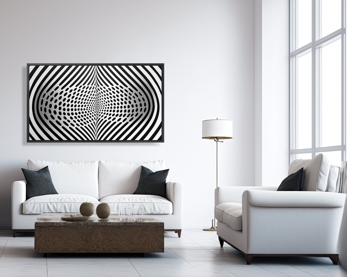 Monochrome Optical Stripe Tunnel Wave 3D Illusion Black White Poster - Image 3