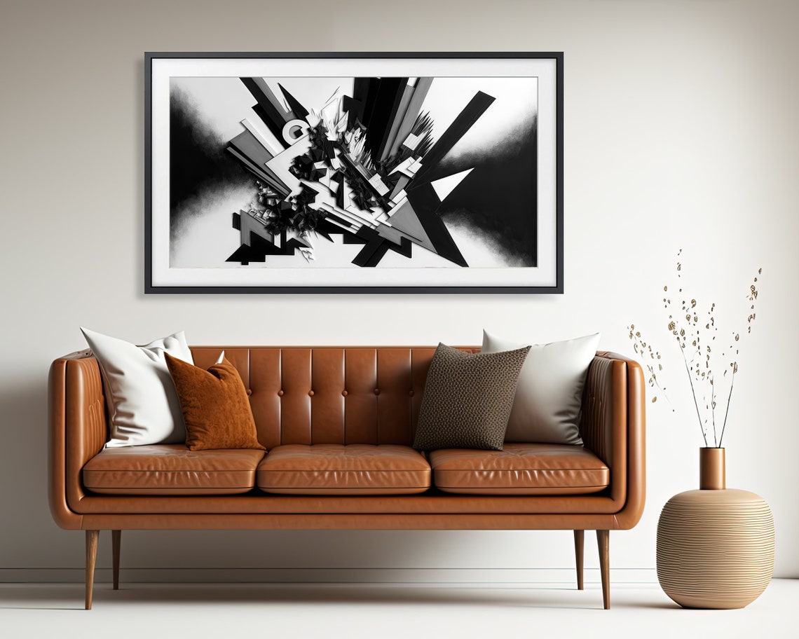 Black White Angular Shards Abstract Explosion Frame TV Art Dark Poster - Image 3