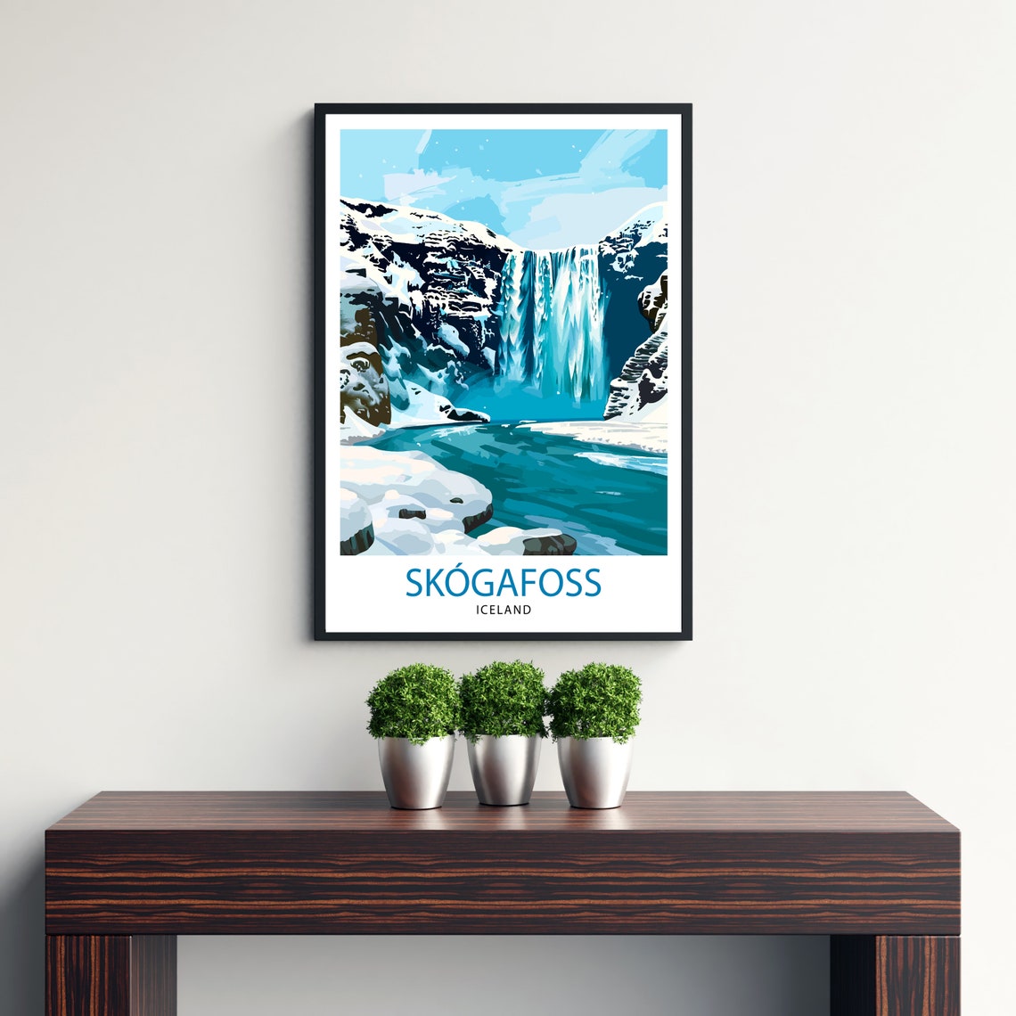 Skogafoss Waterfall Iceland Winter Travel Scenic Nature Poster - Image 3