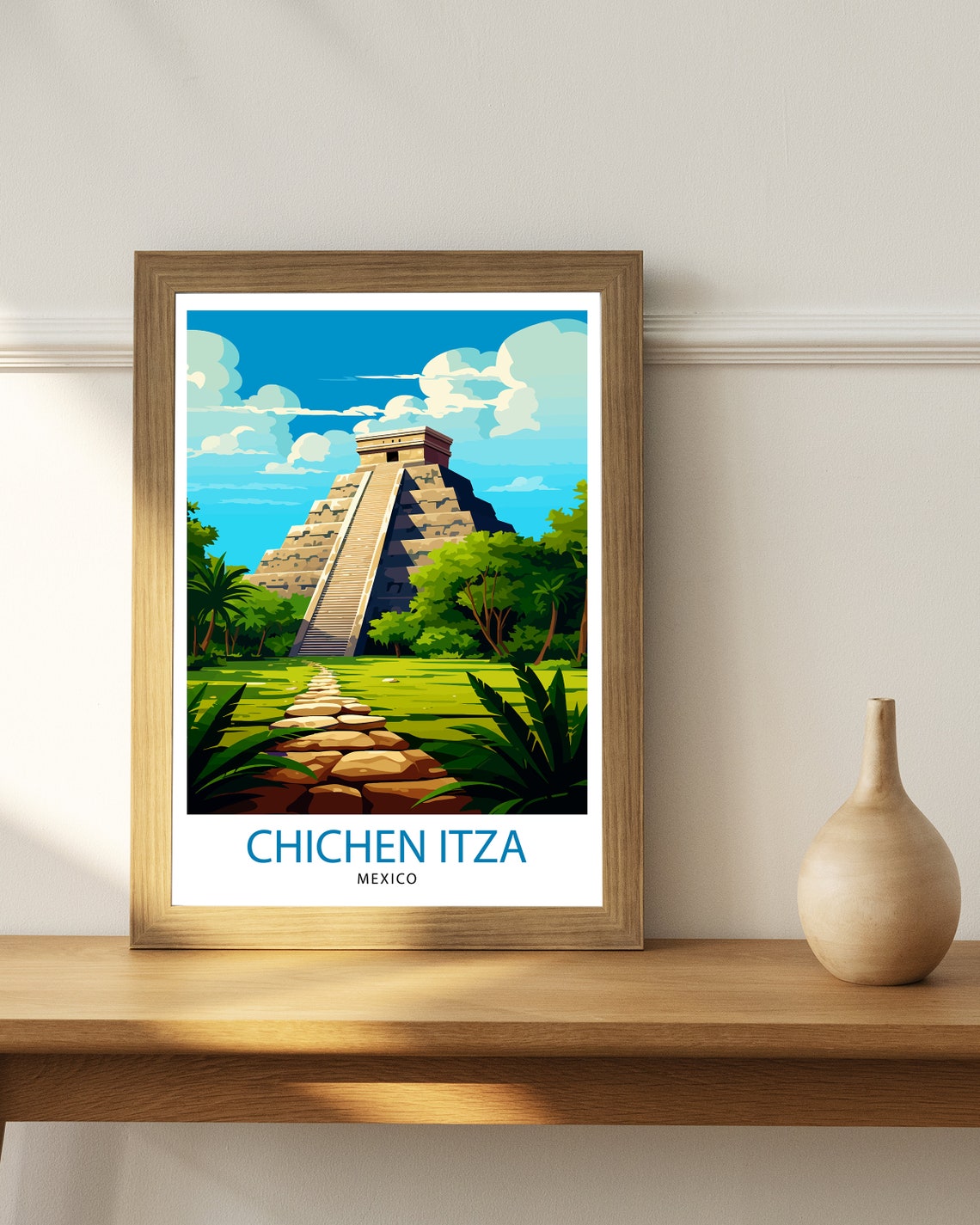 Chichen Itza Mexico Mayan Pyramid El Castillo Vintage Travel Poster - Image 3