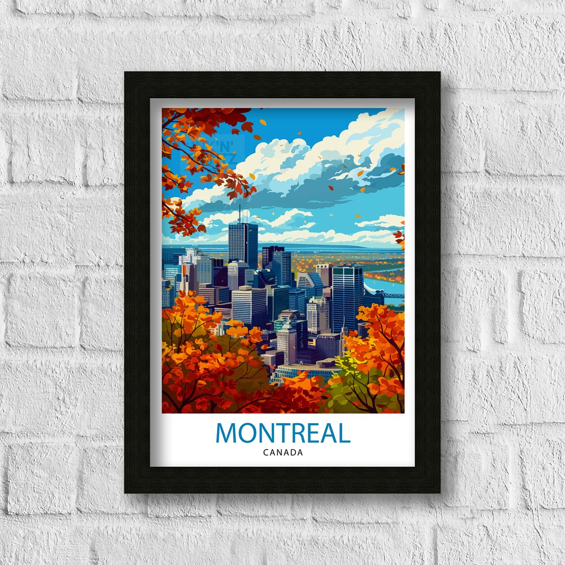 Montreal Canada Autumn Skyline Orange Foliage Cityscape Poster - Image 3