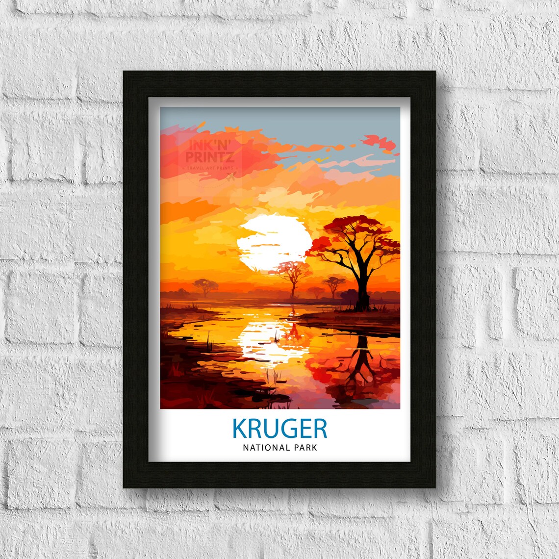 Kruger National Park African Sunset Savanna Wildlife Scene Poster - Image 3