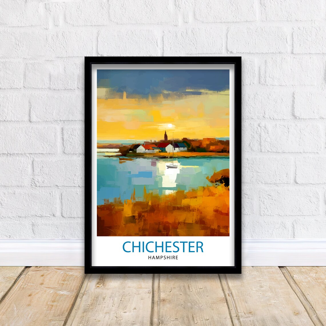 Chichester Hampshire Golden Sunset Harbour Boats Scene Poster - Image 2