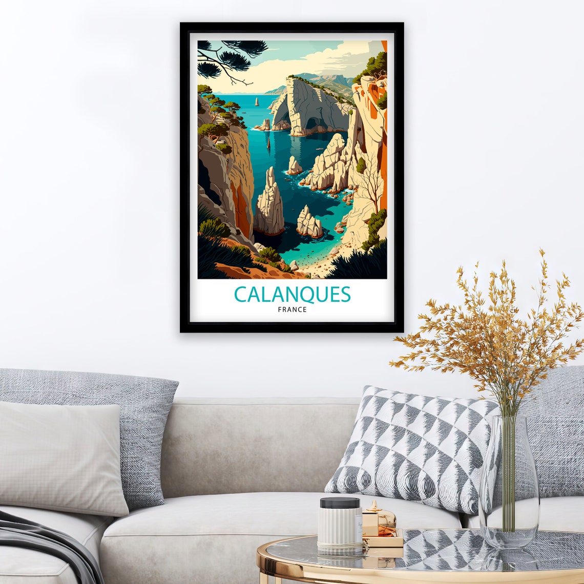 Calanques Travel Print Marseille Wall Art France Illustration Calanques Poster Mediterranean Decor France Travel Poster - Image 2