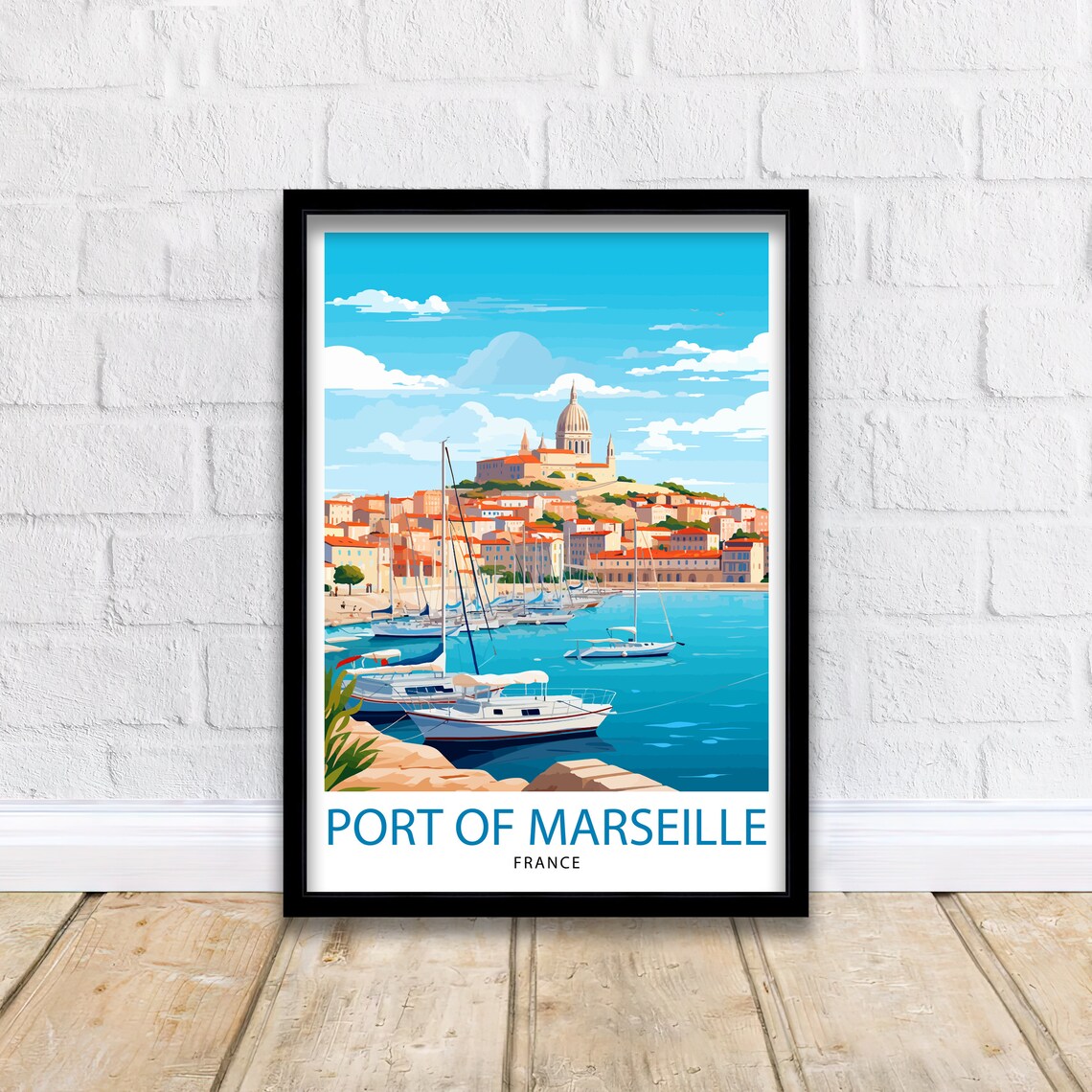 Port of Marseille France Harbor Sailboats and Hilltop View Poster - Image 2