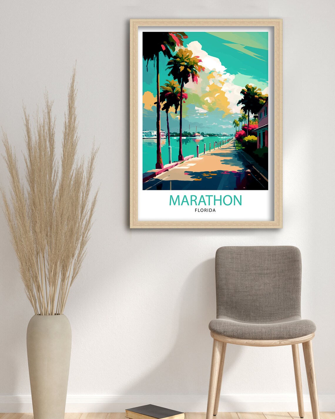Marathon Florida Keys Waterfront Palms Turquoise Bay Travel Poster - Image 3