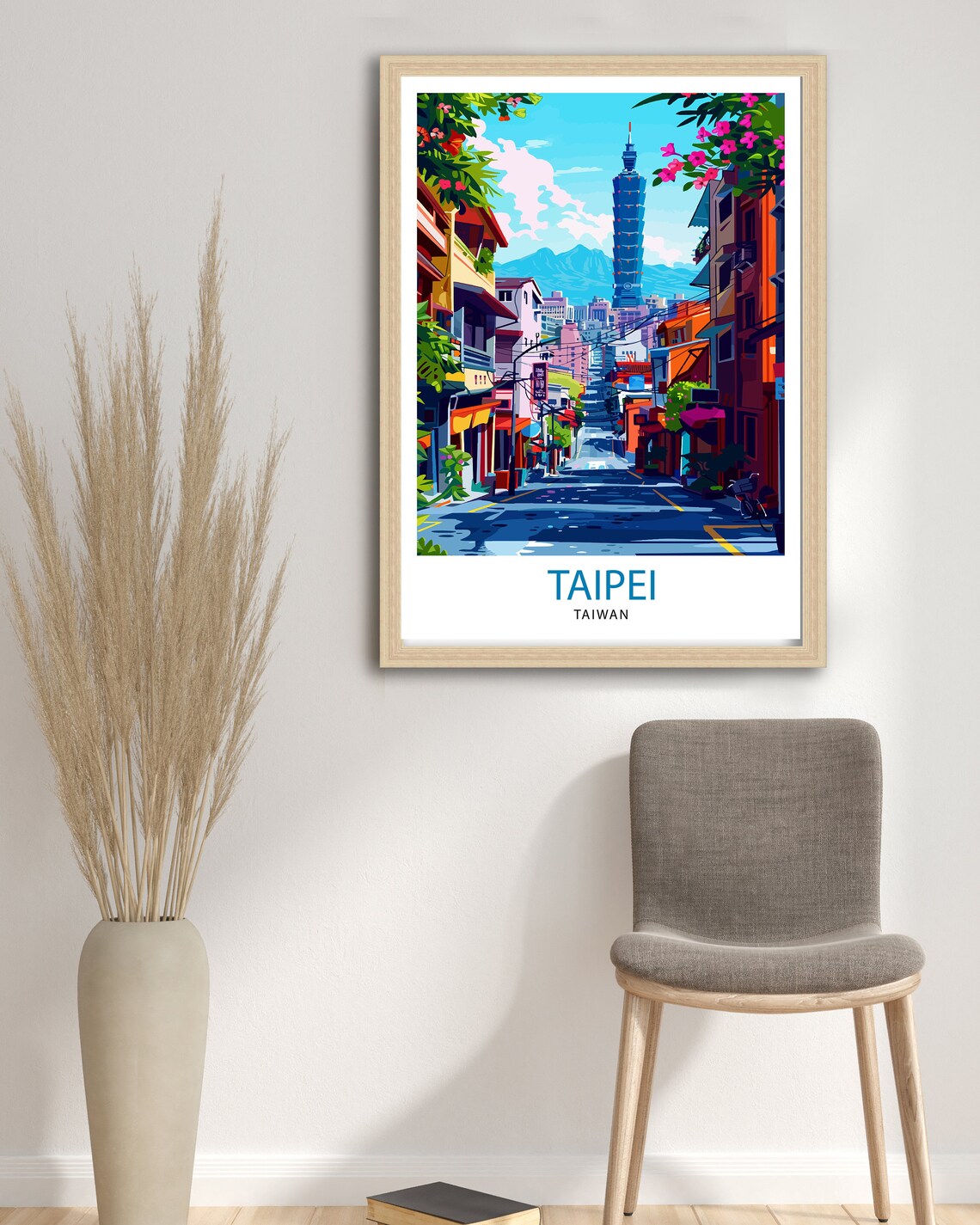 Taipei Taiwan Street Taipei 101 Tower Bougainvillea Travel Poster - Image 2