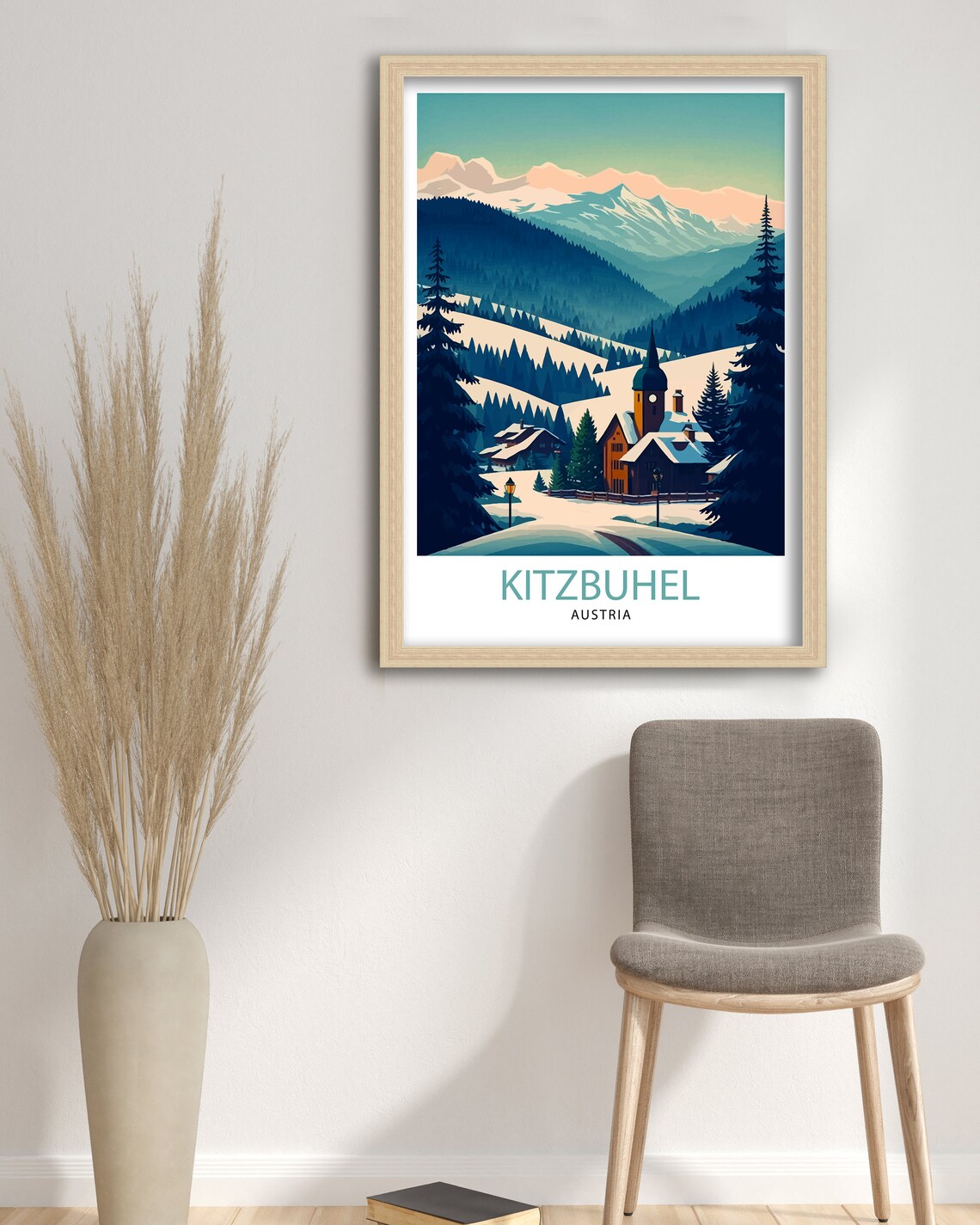 Kitzbuhel Austria Snowy Alpine Village Church Winter Scene Poster - Image 2