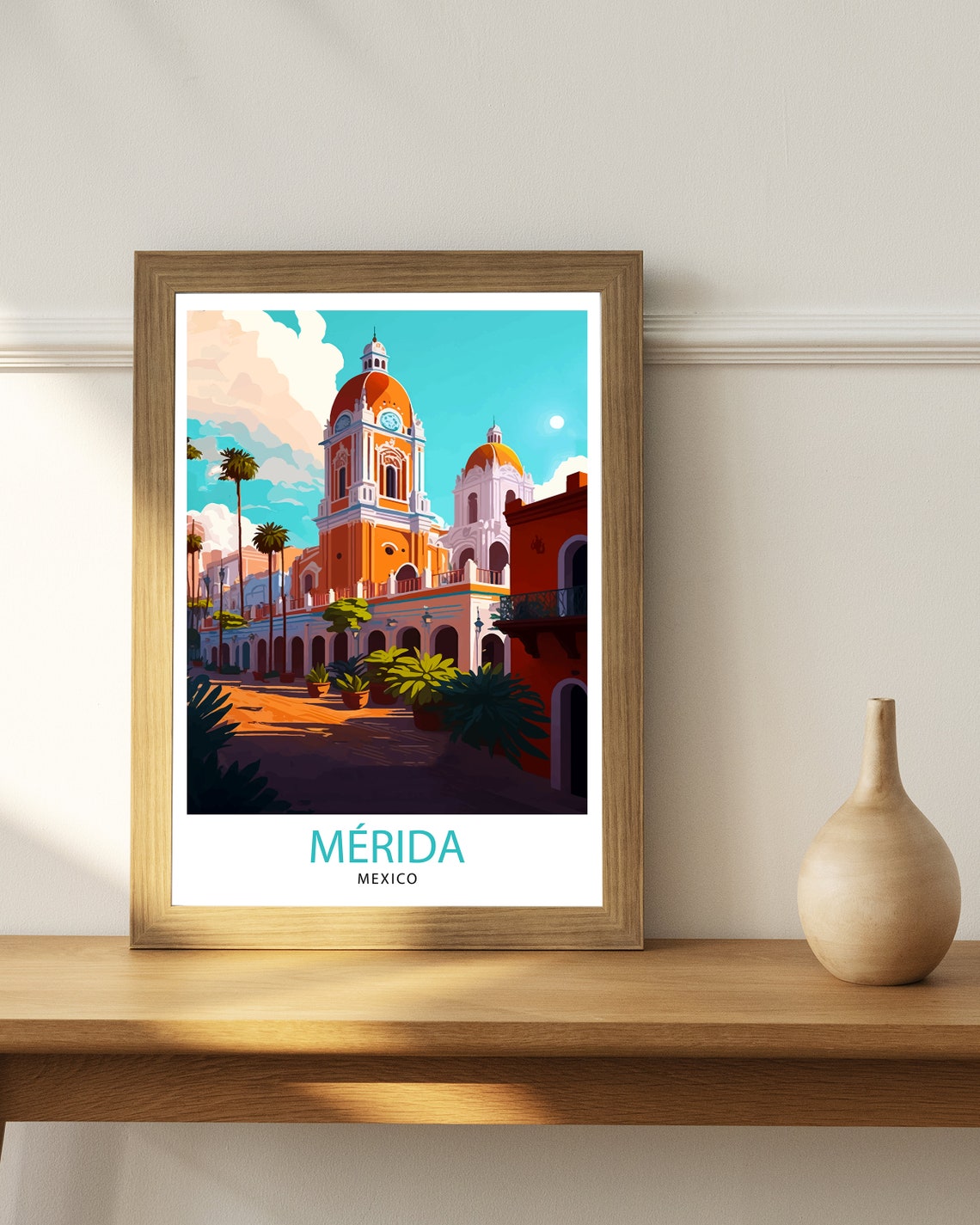 Merida Mexico Orange Cathedral Domes Colonial Square Travel Poster - Image 2